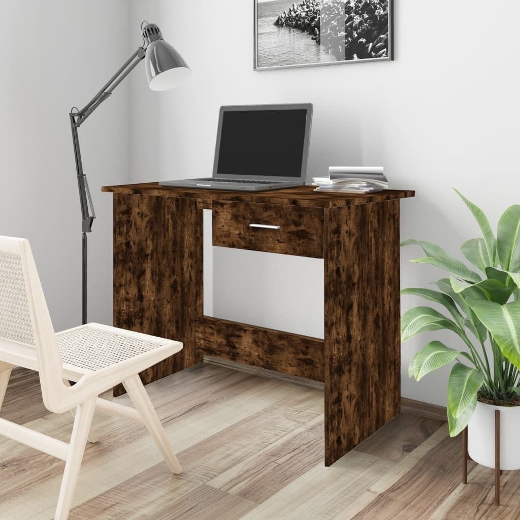 The Living Store Schreibtisch Räuchereiche 100x50x76 cm Holzwerkstoff