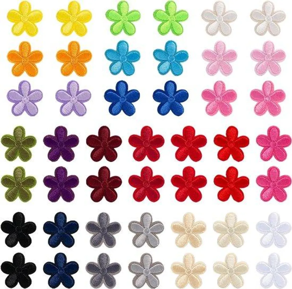 Patchs thermocollants fleurs 46 pièces broderie rose violette marguerite