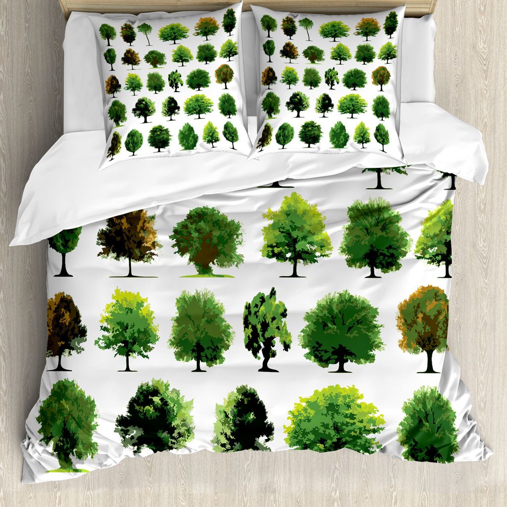 ABAKUHAUS Natur Bettbezug, Pines Planes Büsche Baum, Milbensicher Allergiker geeignet mit Kissenbezügen, 200 cm x 200 cm - 80 x 80 cm, Weiß und ...