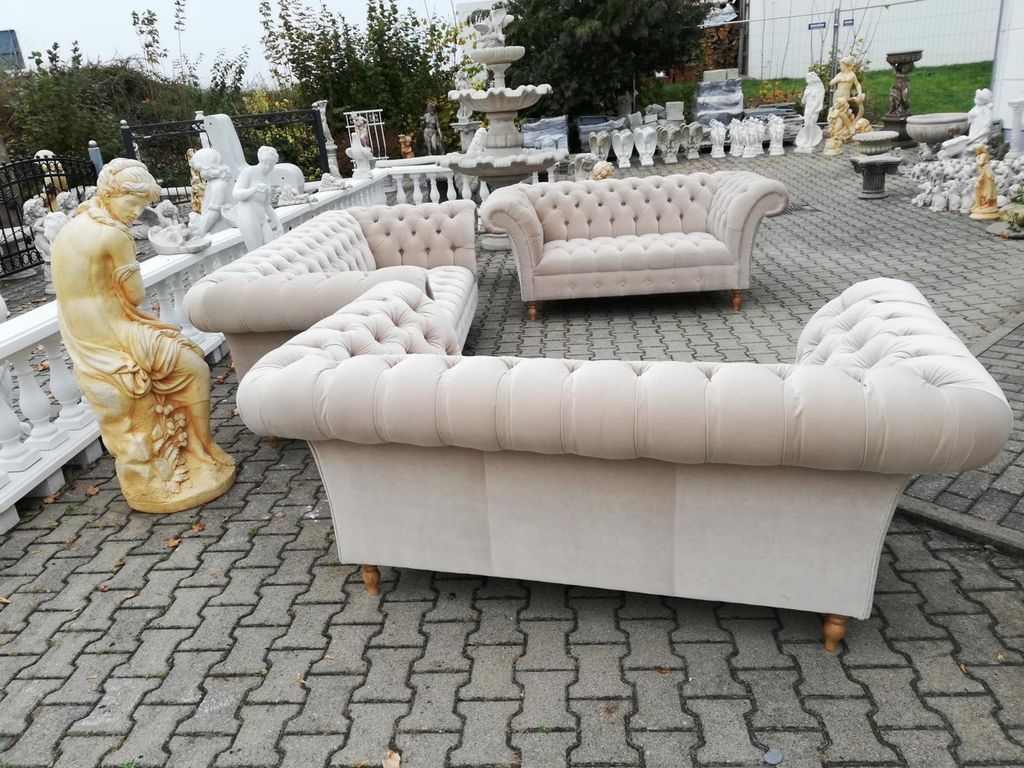 Designer Chesterfield Sofagarnitur Textil Beige 3+2+2 Couch Polster Sofa Couchen
