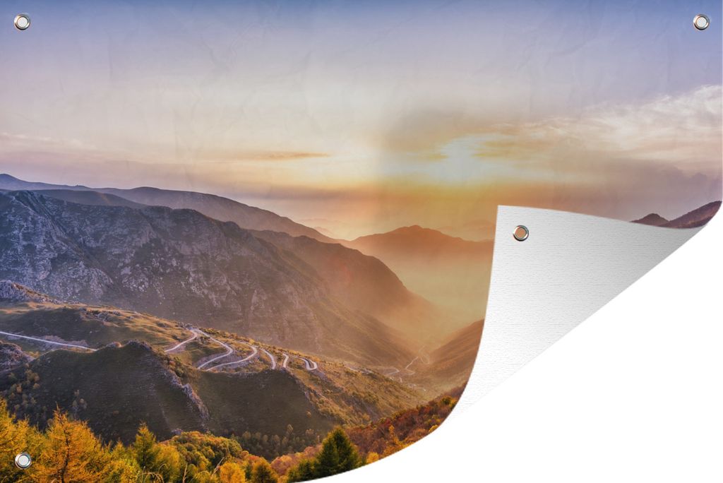 MuchoWow 120x80 cm Outdoor-Poster Gartendeko Sichtschutz Garten Poster für den Garten Licht - Berge - Landschaft
