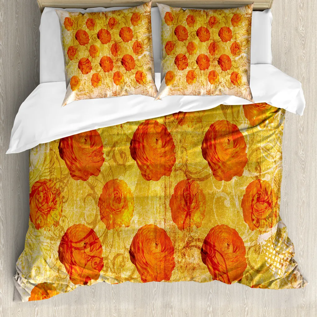 ABAKUHAUS Arazzo Da Parete E Copriletto In Microfibra - 140x230 Cm, Fiori Colorati Arancione E Blu, Lavabile, Non Sbiadisce