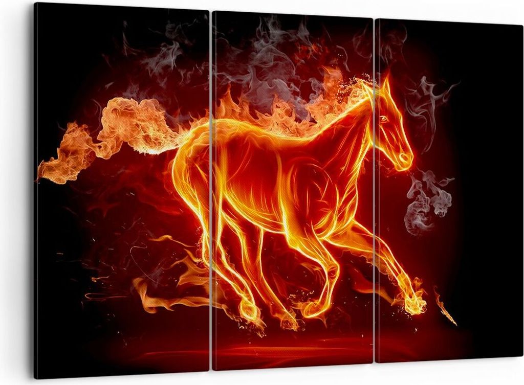 Bild auf Leinwand - Leinwandbild - Pferd Illustration Flammen - 105x70cm - Wand Bild - Wanddeko - Leinwanddruck - Bilder - Kunstdruck - Wanddekorat...
