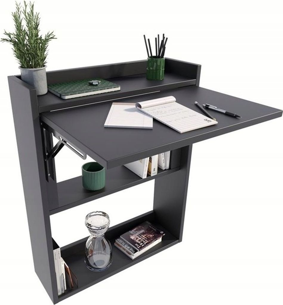 MATKAM Schreibtisch, H85 x B70 x T20 cm, Multifunktionales Wandregal aus hochwertigem Laminat, ideal für kleine Räume (Schwarz)