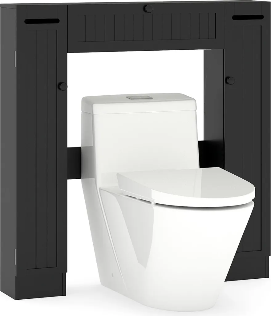 Meuble dessus WC et machine à laver, armoire de salle de bain noire