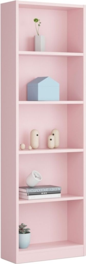 Pomona Bücherregal, Hohes Bücherregal mit 5 Regalen, Büro- oder Schlafzimmerregal, Modernes Regal mit Fächern, 52x25h80 cm, Pink