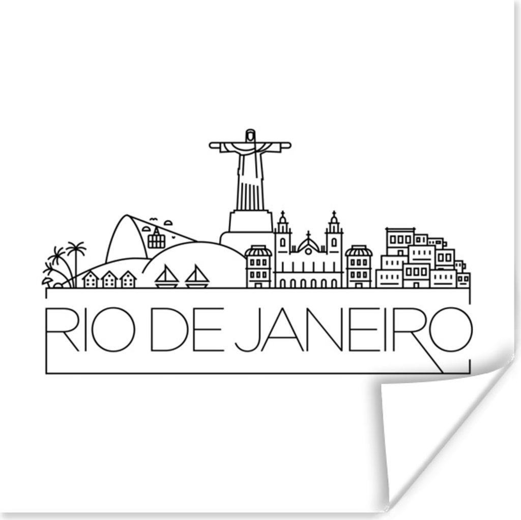 MuchoWow Poster Skyline "Rio de Janeiro" auf weißem Hintergrund 50x50 cm - Wohnzimmerdekoration