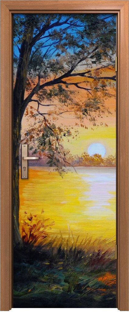 Türposter 70x200 cm Türaufkleber Türtapete Türfolie Klebefolie Deko Landschafts Baum am See malen