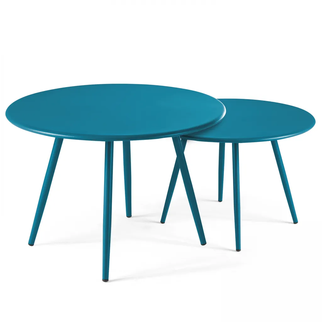 Tables basses gigognes rondes de jardin en métal bleu pacific Oviala