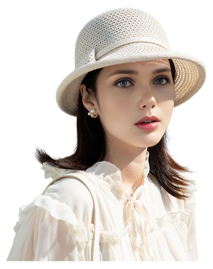 Damen-Bucket-Hat mit breiter Krempe, verziert mit Blumen und Schleife, ideal für Sommer, Freizeit und Strand – figurschmeichelnd und vielseitig ...