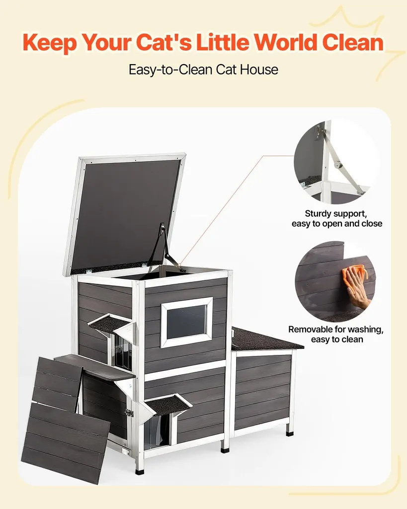 Abri pour chats de jardin - Maison bois 2 niveaux pour chats d'extérieur - 6