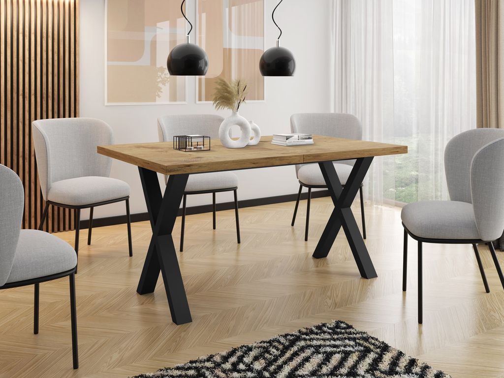 Rechteckiger Ausziehbarer Esstisch - Großer Modern-Stil Tisch mit schwarzen Metallbeinen 120 140 160 cm bis 220 240 260 cm - 160 x 90 cm - Lancelo...