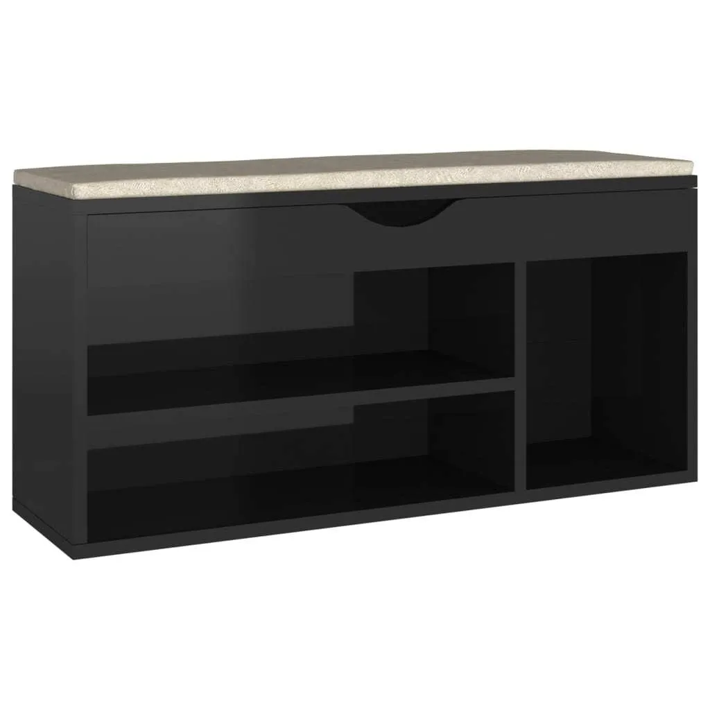 vidaXL Banc à chaussures noir brillant 104x30x49cm avec coussin confortable