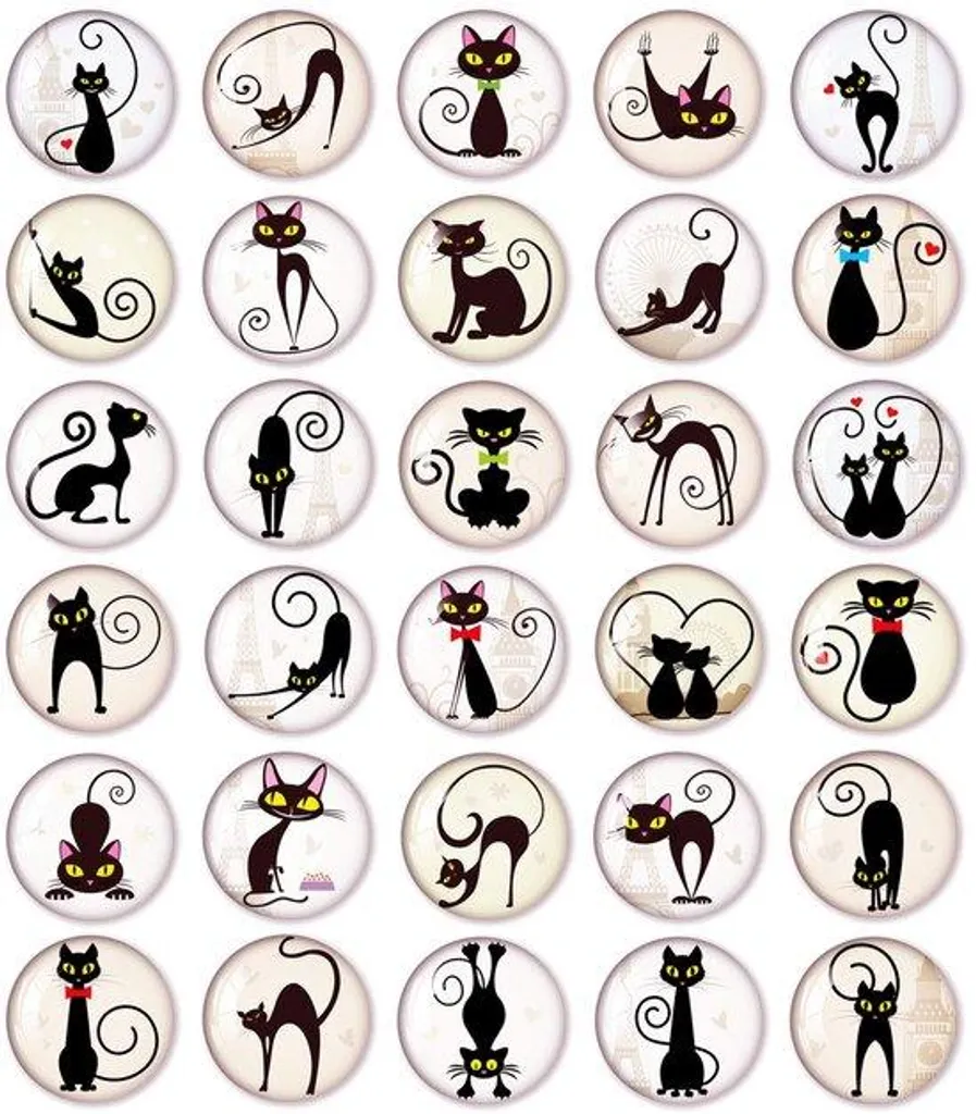 Magnets ronds pour tableau blanc et frigo motif chat lot de 30 pcs