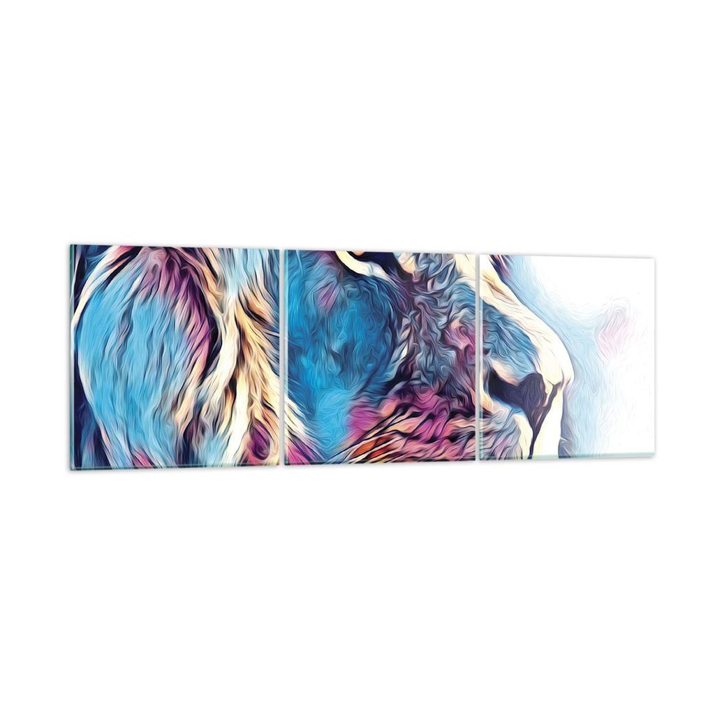 Bilder auf glas - 3 Teile - Löwe Mähne Märchen - 120x40cm - Glasbilder - Wandbilder - Bilder - zum Aufhängen bereit - Wanddekoration aus Glas -...