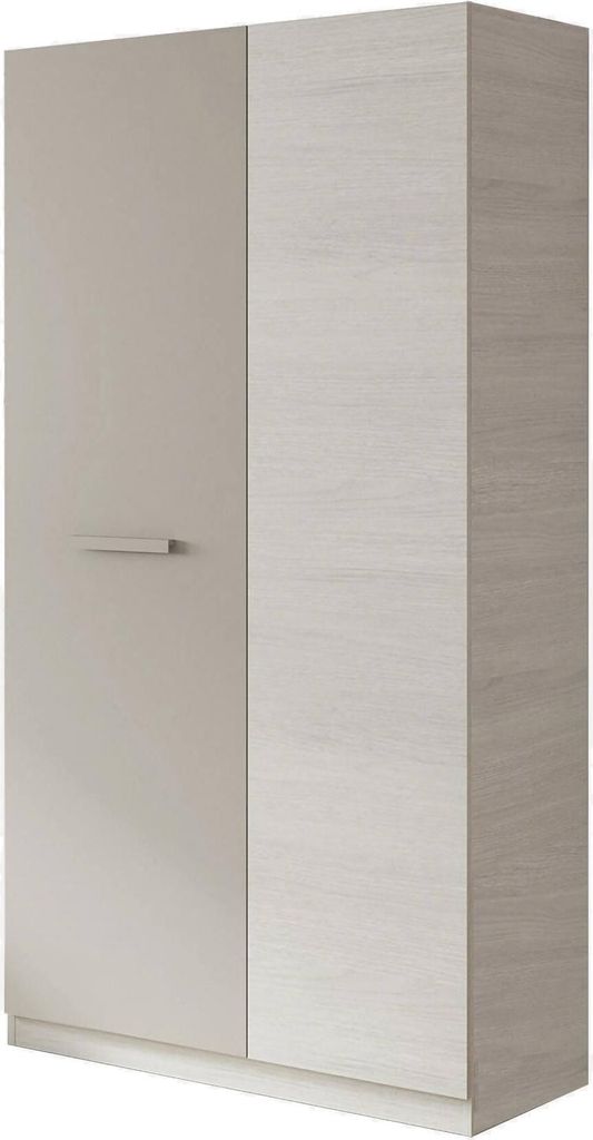 Garderobe Daabec, Schlafzimmer Kleiderschrank mit 2 Flügeltüren, Schrank mit 3 Einlegeböden und Kleiderstange, 90x52h200 cm, Weiß und Braun