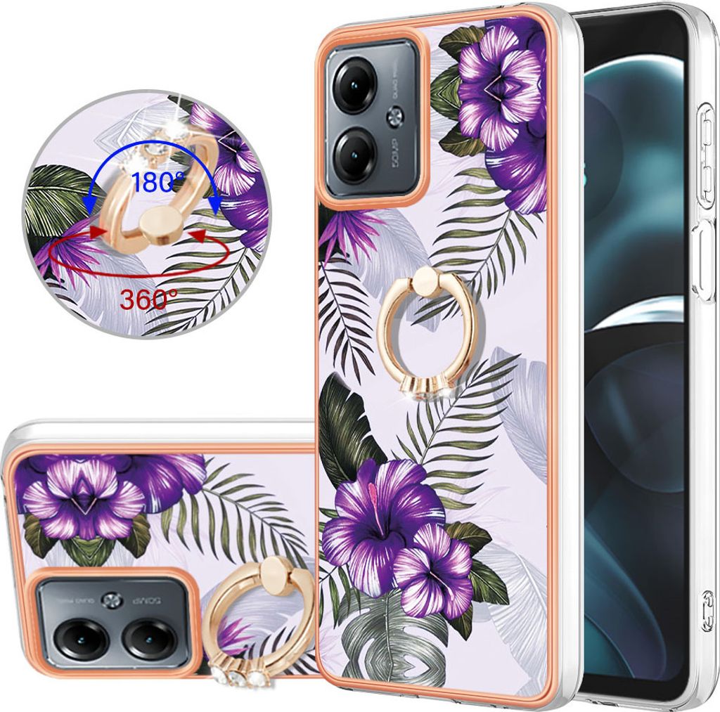 Hülle für Motorola Moto G14 Muster TPU Silikon Stoßdämpfer Bumper Schutzhülle mit Ring Ständer Lila