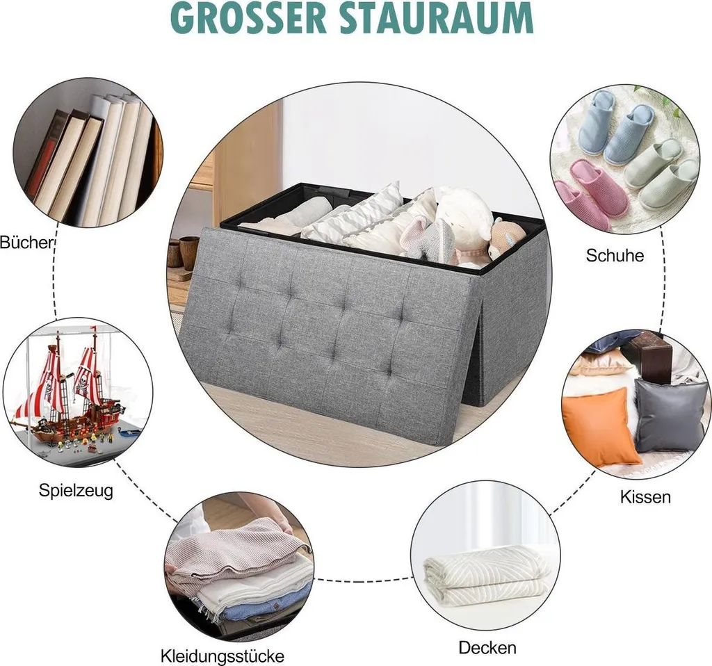 Banc ottoman pliable gris clair solution gain de place et rangement malin - 3
