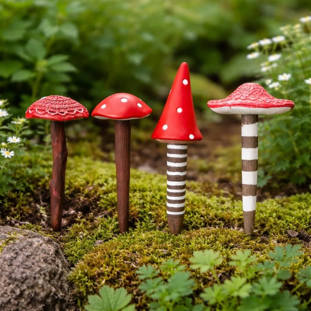 Déco de jardin champignons rouges en résine incassable pour extérieur