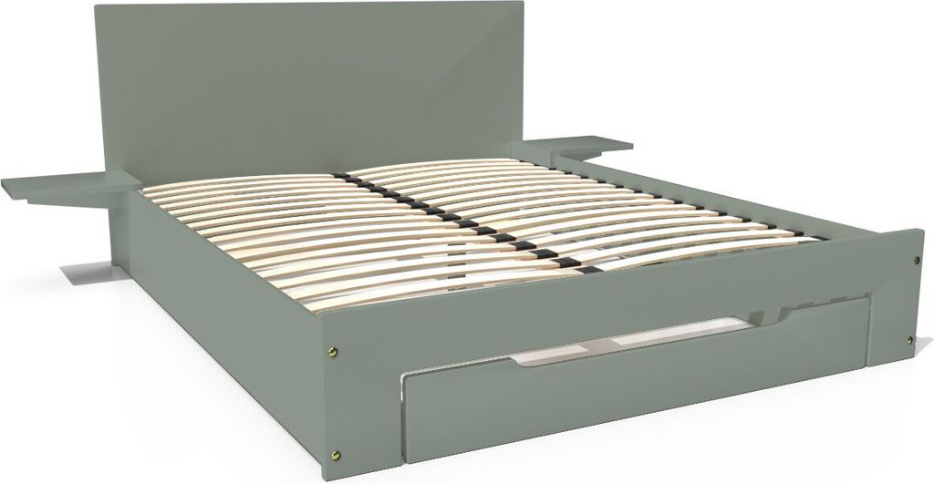 Bett 140x200 2 Plätze mit Schublade + Nachttische Happy - Grau