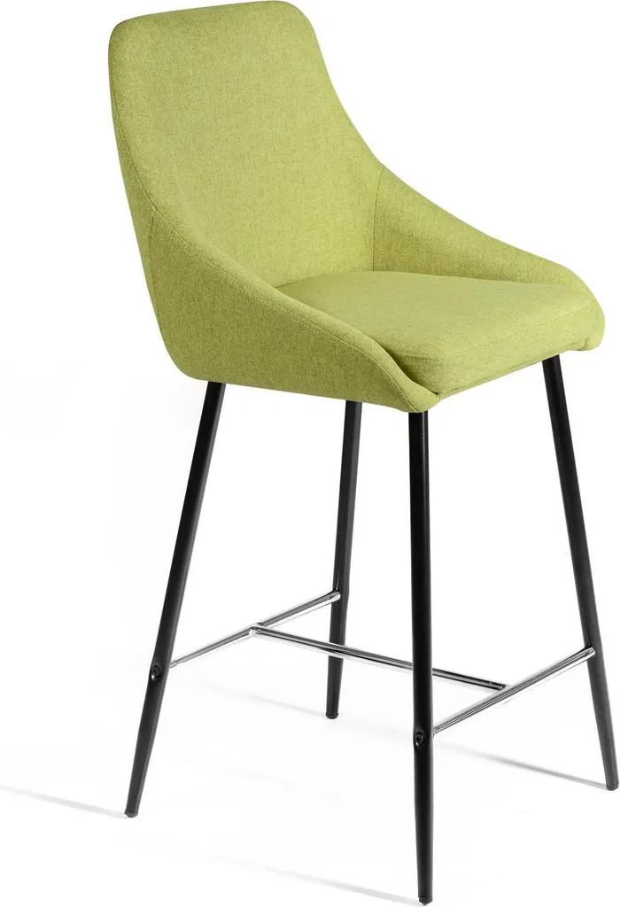 Tabouret en tissu vert Ray avec assise rembourrée et pieds en métal