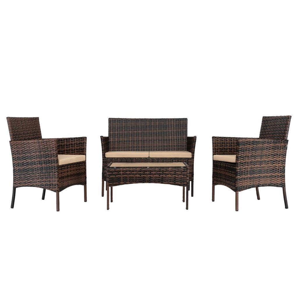 FCH Gartenmöbel Set,Polyrattan Lounge Gartengarnitur,Sofa & 2 Stühle - braun