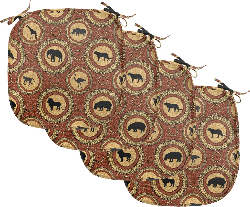 ABAKUHAUS Safari : Coussins de chaise 40x40 cm Lot de 4 Moutarde et Marron