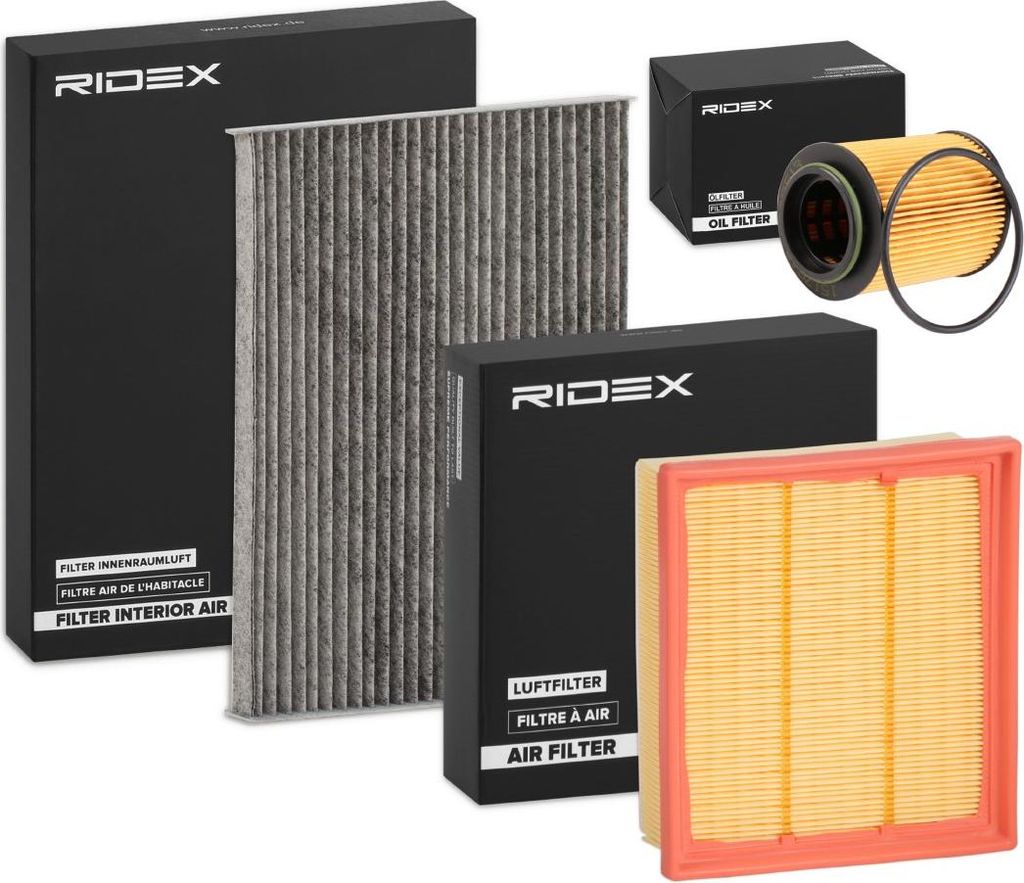 RIDEX Filterset Inspektionspaket Filtersatz für OPEL COMBO Kasten/Kombi (X12) Combo Combi / Tour (X12) für FORD Fiesta Mk6 Limousine für FIAT PUNTO