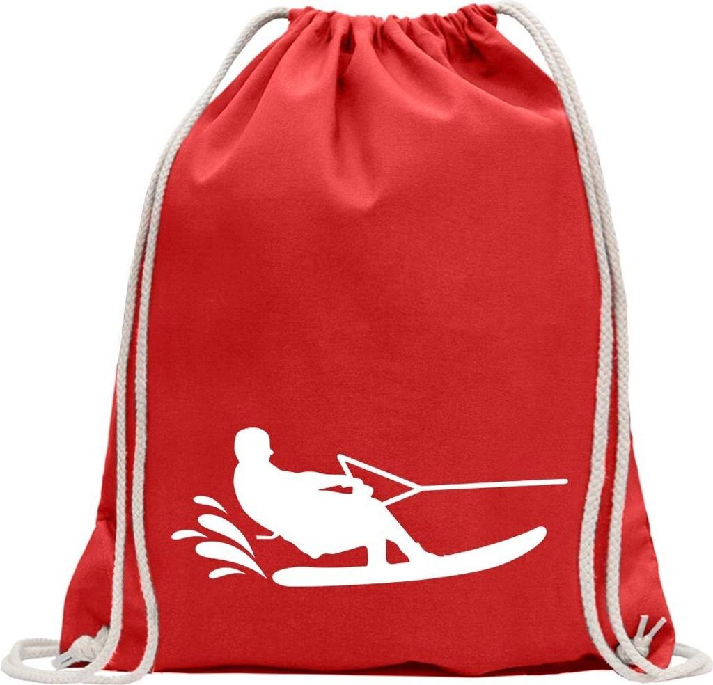 Kiwistar - Turnbeutel - rot - Wakeboarden Ski Sportler - Fun Rucksack Sport Beutel Gymsack Baumwolle mit Ziehgurt