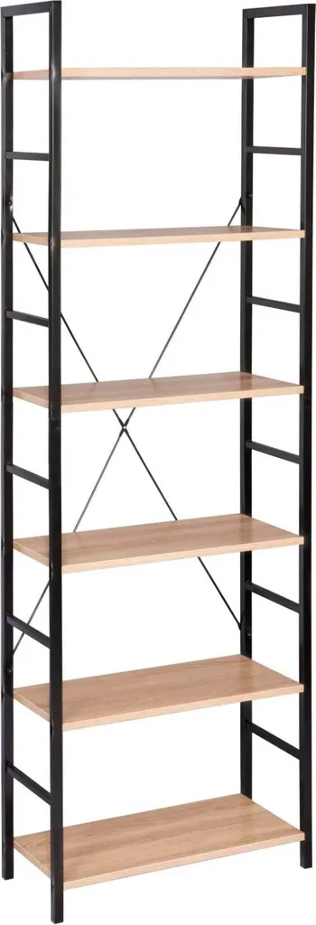Bibliothèque haute stable 6 cases bois chêne solution rangement petit salon