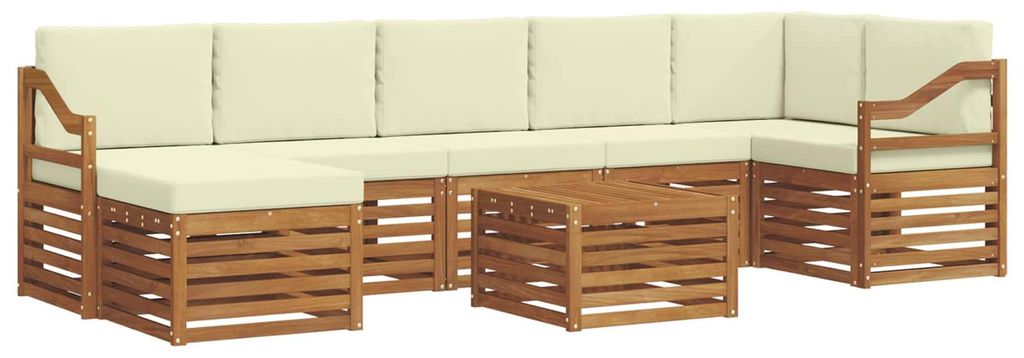vidaXL Ecksofa Set mit Kissen 8 pcs Natur und Creme Massivholz Akazie