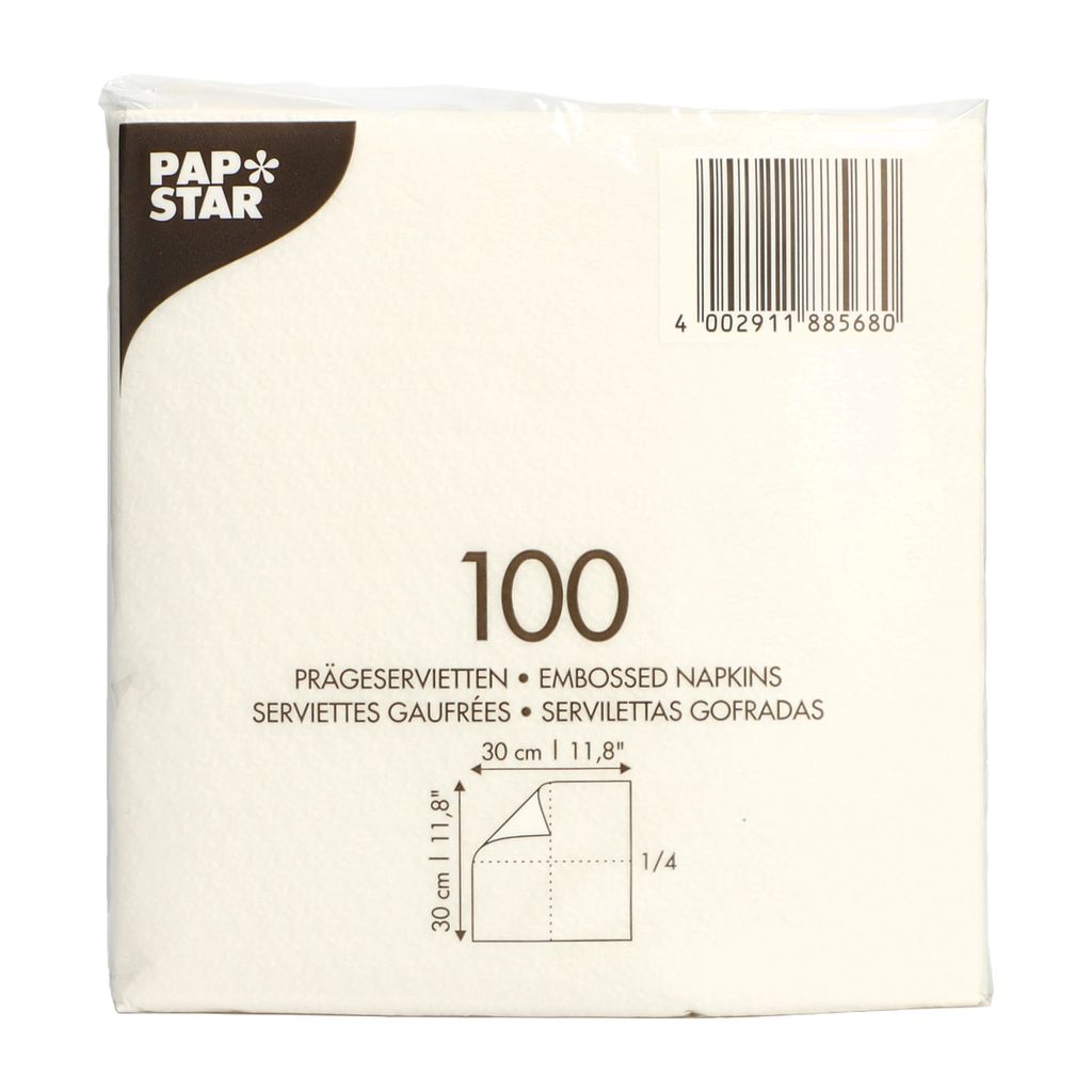 PAPSTAR 88568 Servietten - 30 x 30 cm, 1-lagig, weiß, 100 Produktbild 