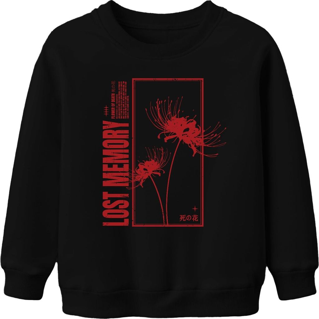 LOST MEMORY Spinnenlilie Higanbana Lycoris Japanisch Gothic Uni Kinder Sweatshirt Pullover, Schwarz, 104