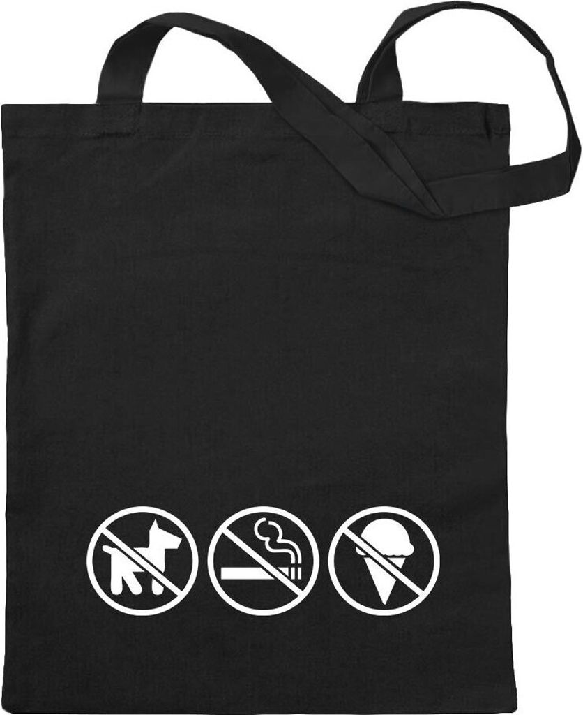 Kiwistar - Baumwolltasche - schwarz - Rauchen, Speisen, Tiere verboten - Tragetasche Stoffbeutel Umhängetasche Langer Henkel