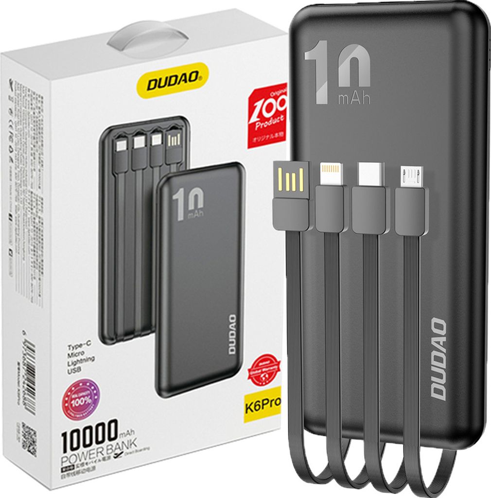DUDAO K6Pro Powerbank 10000mAh Black, 10000 mAh, 5 V, Produktbild 