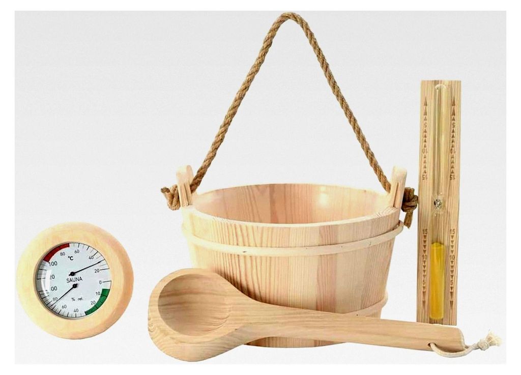 Sauna Zubehör Set aus Kiefernholz und Hanf - Für Entspannung zu Hause und im Spa