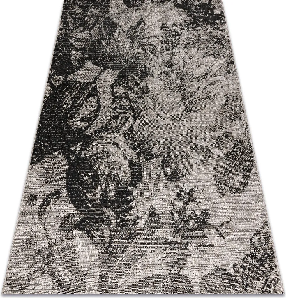 Tapis sisal facile à nettoyer Floorlux fleurs noir argent 120x170 cm