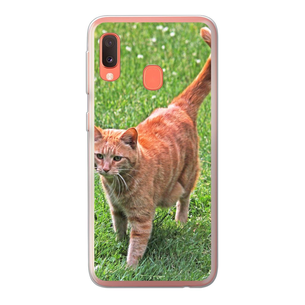 MuchoWow Handyhülle Schutzhülle Hülle für Samsung Galaxy A20e Katze - Rot - Katze - Mädchen - Kinder - Jungen - Kind Silikon Softcase Handy ...