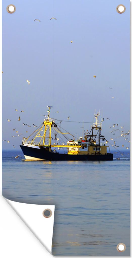 MuchoWow 80x160 cm Outdoor-Poster Gartendeko Sichtschutz Garten Poster für den Garten Nordsee - Fischerboot - Vogel
