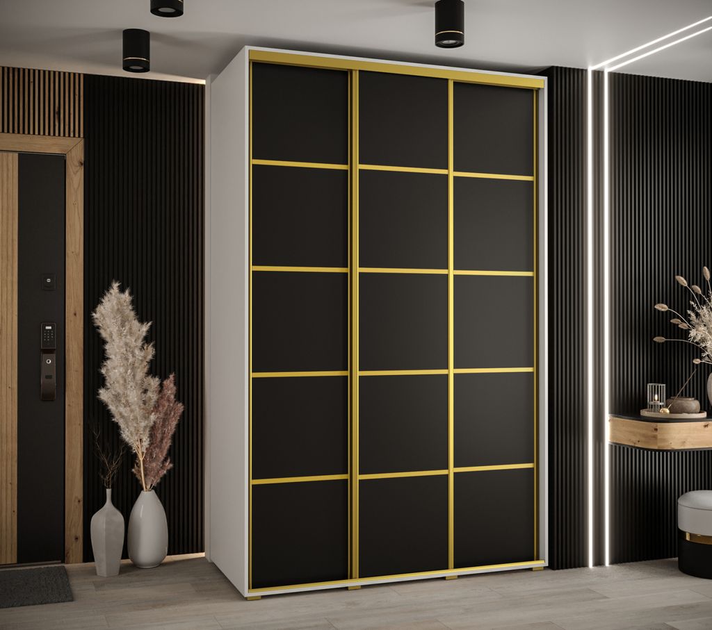 Kleiderschrank ASIRI 4 – 160/60 cm, weiß/schwarz/gold