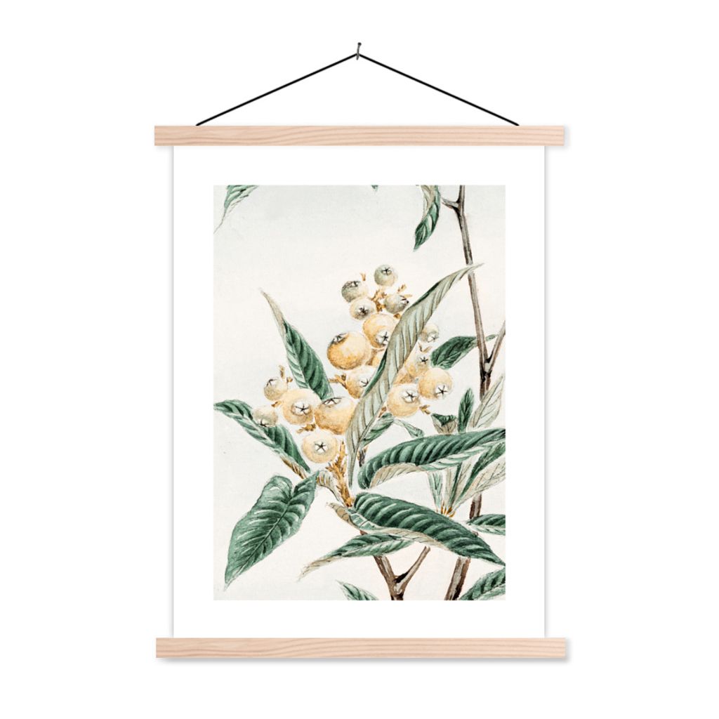 MuchoWow Textilposter Früchte - Blätter - Japandi 120x160 cm mit holzfarbenen Rahmen - Plakatkarton