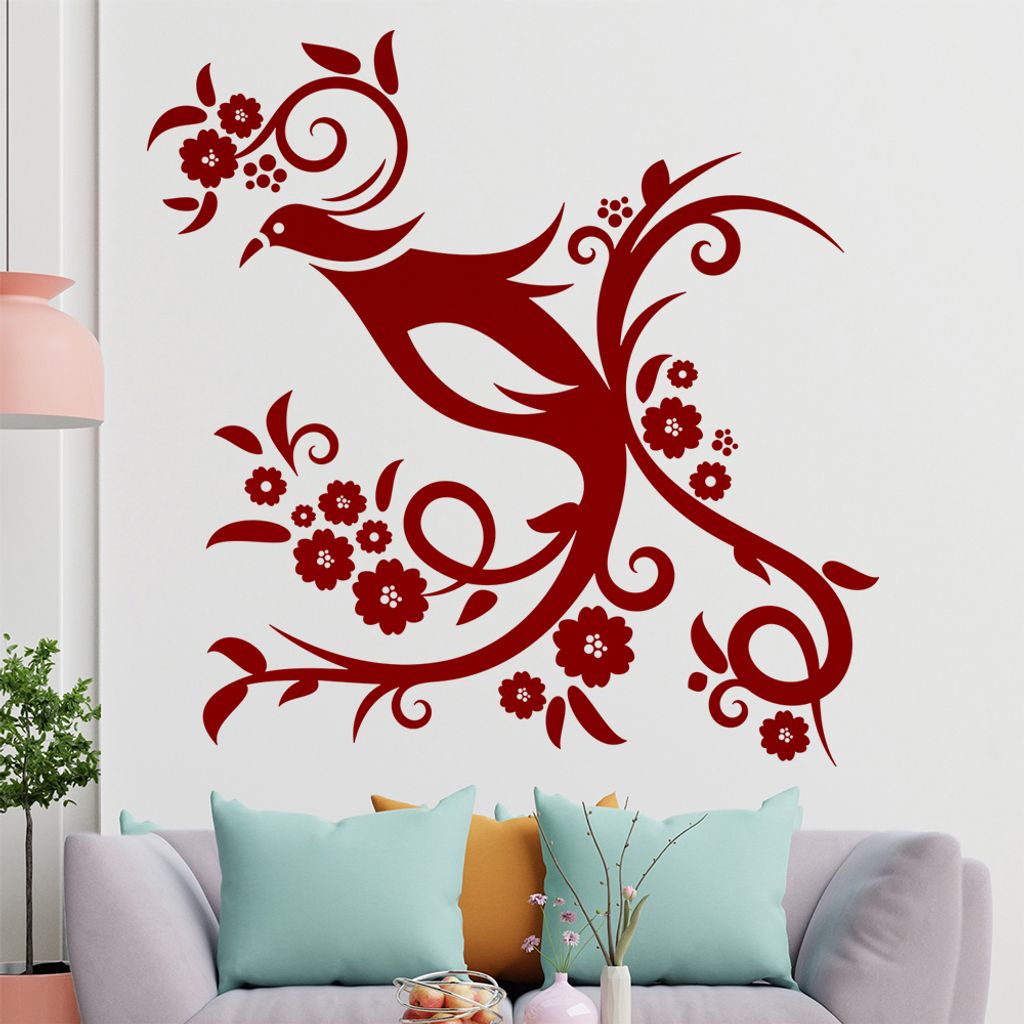 Vogel Ranke Blüte Wandtattoo in 6 Größen - Wandaufkleber Wall Sticker - Dekoration, Küche, Wohnzimmer, Schlafzimmer, Badezimmer