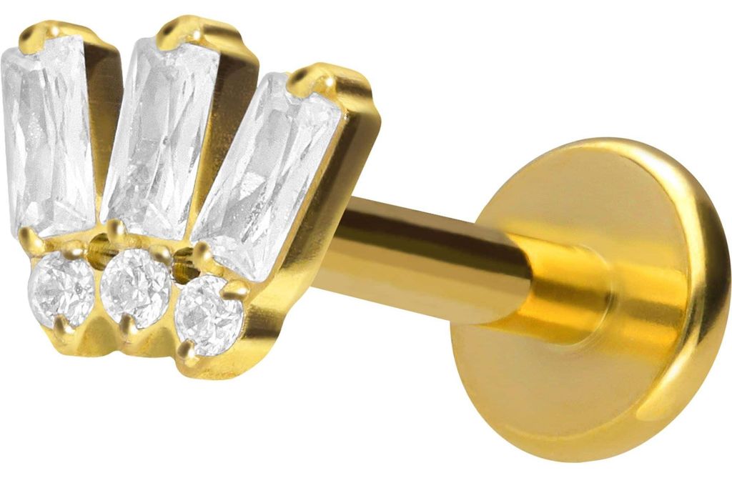 Ohrpiercing, Nasenpiercing Titan Labret mit Innengewinde 6 EINGEFASSTE KRISTALLE Gold Stablänge: 10mm | Stabstärke: 1,6mm