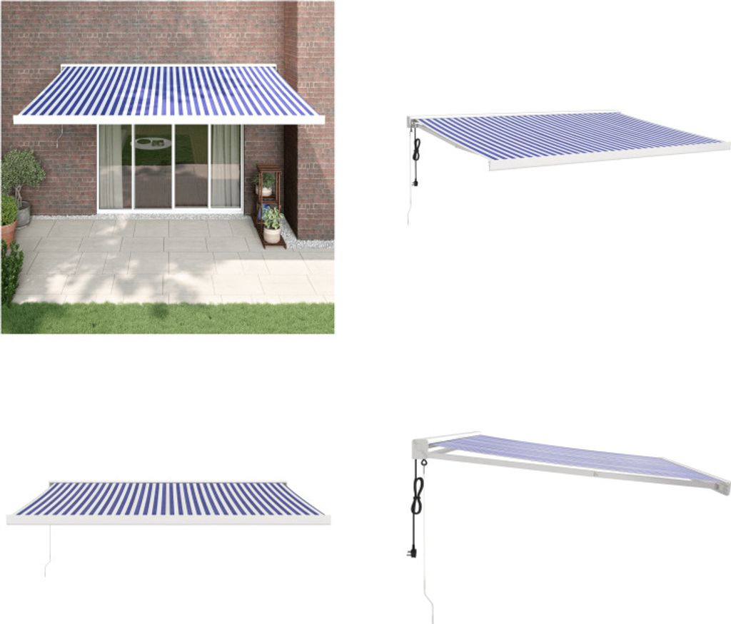 vidaXL Markise Einziehbar Blau und Weiß 4x3 m Stoff und Aluminium - Markise - Markisen - Markise Ausziehbar - Markise Einziehbar