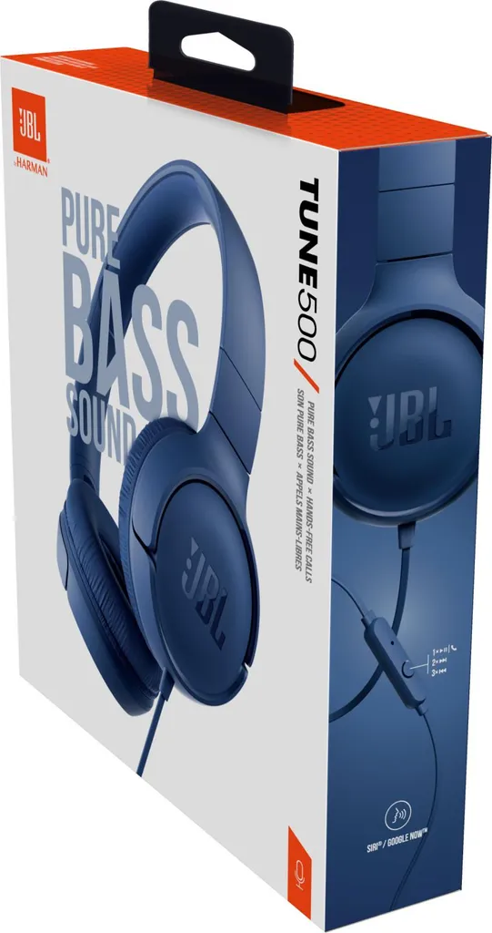 Casque audio JBL T500 bleu avec micro pliable et son Pure Bass unique