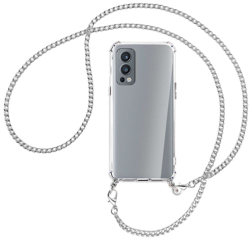 Handykette Backcover-Schutzhülle mit Band (Metall silberfarben) für OnePlus Nord 2 5G - silberfarbene Kette