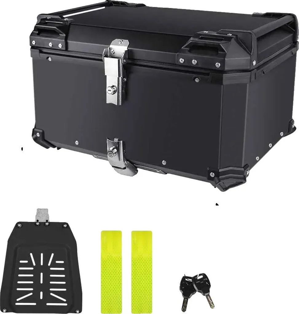 Top Case Moto 65L Noir - Coffre Arrière Robuste et Étanche avec Clefs