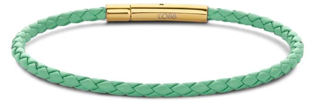 CO88 Collection 8CB-90910 Stahlarmband – Damen – Leder – Geflochten – 18,5 cm – Grün – 3 mm – Goldfarben