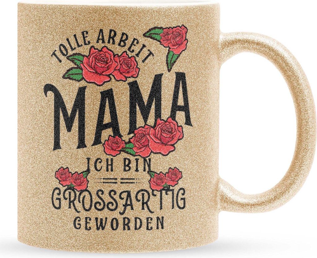 22Feels Glitzertasse Gold Mama Geschenk Muttertag Mutter Geburtstag Kaffeetasse Frauen Weihnachten Haferl Geschenkidee Bürotasse