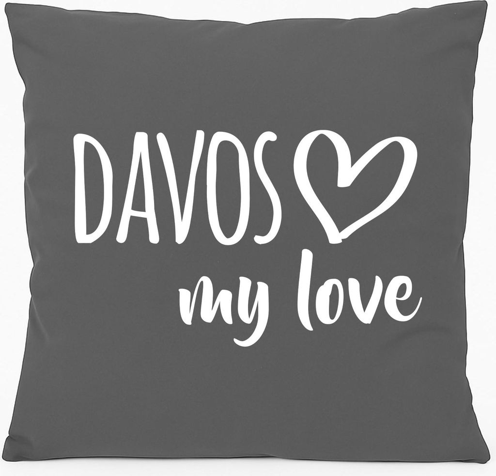Huuraa Kissen Davos my love 40x40cm mit Füllung Steel Grey Baumwolle Dekokissen Geschenkidee